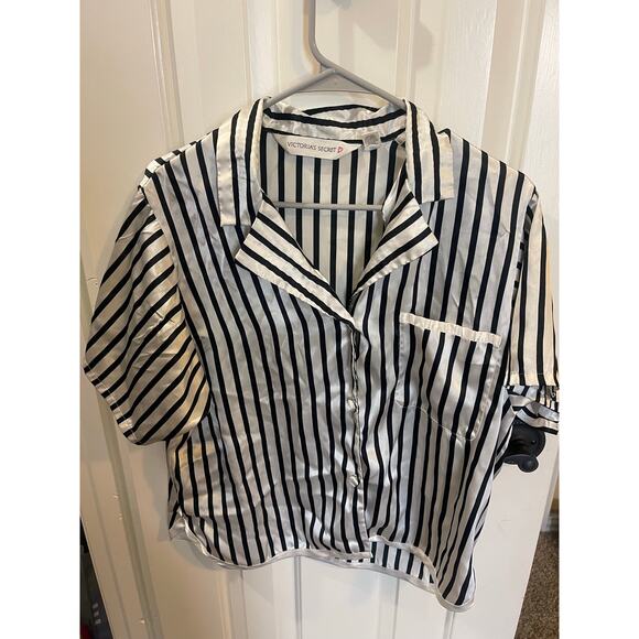 VS Victoria Secret black and white stripe shirt size M - Picture 1 of 5